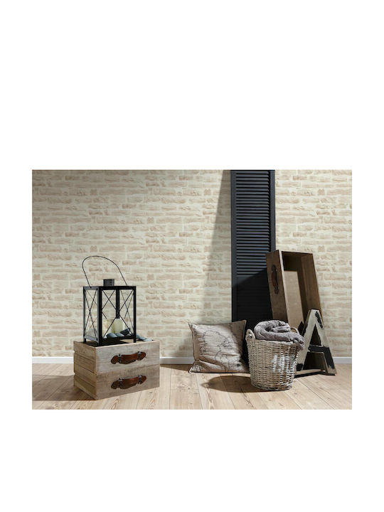 Ταπετσαρία Τοίχου Wood Stone Βινυλίου Μπεζ 1000x53cm Πλενόμενη