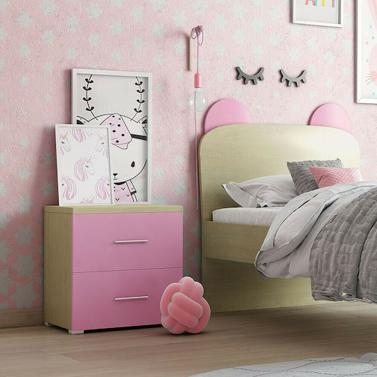 No.7 Wooden Bedside Table Oak Pink 50x34x48cm