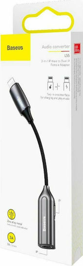 Baseus L55 Μετατροπέας Lightning male σε Lightning 2x female Γκρι