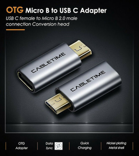 Cabletime C160 Convertor USB-C masculin în micro USB feminin Gri 1buc