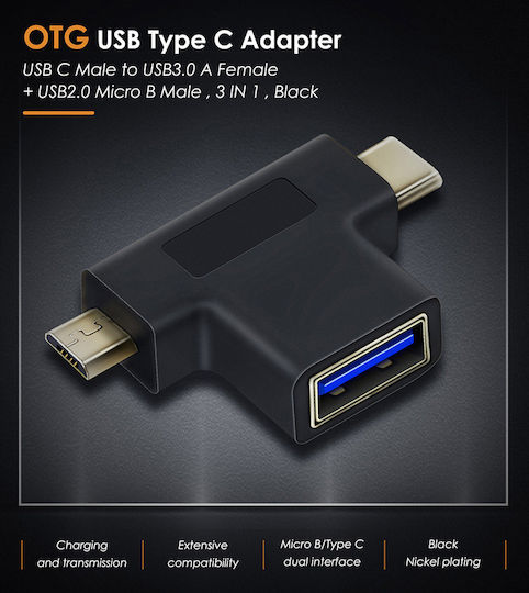 Cabletime C160 Convertor USB-A feminin în USB-C / micro USB masculin 1buc