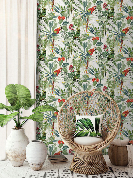 Wallpaper Dutch Wallcoverings Τροπικά Πουλιά Paper Green L1000xW53cm Washable