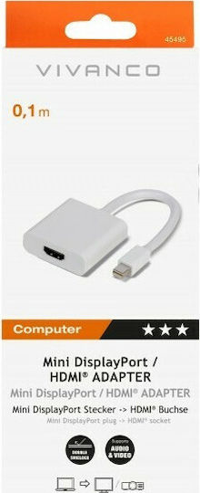 Vivanco Convertor mini DisplayPort masculin în HDMI feminin Alb 1buc 45495