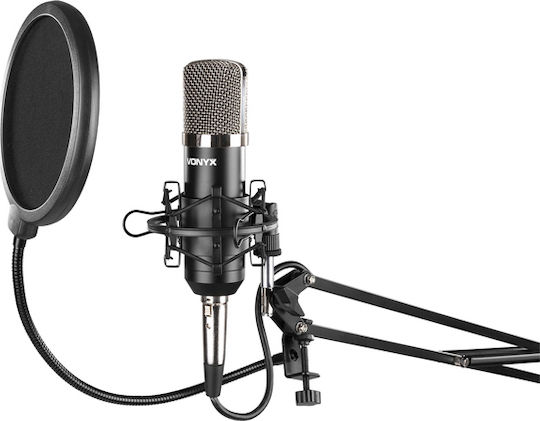 Vonyx Studio Set / Condensor microphone with stand and Set Kondensatormikrofon XLR Desktop, stoßmontiert für Gesang in Silver Farbe