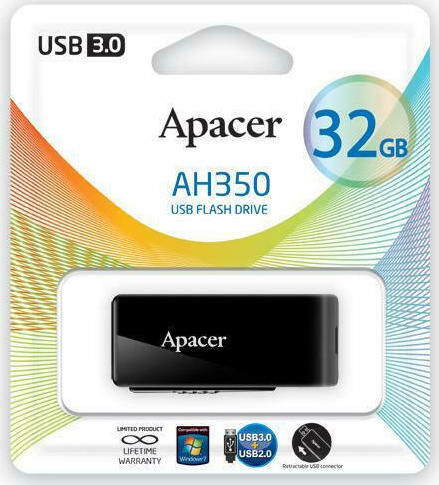 Apacer AH350 32GB USB 3.0 Stick Μαύρο
