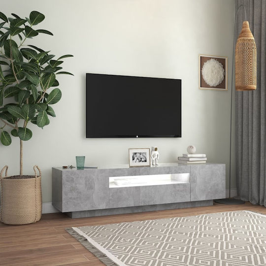 TV Stand Wooden with LED Lighting Grey Concrete L160xW35xH40cm