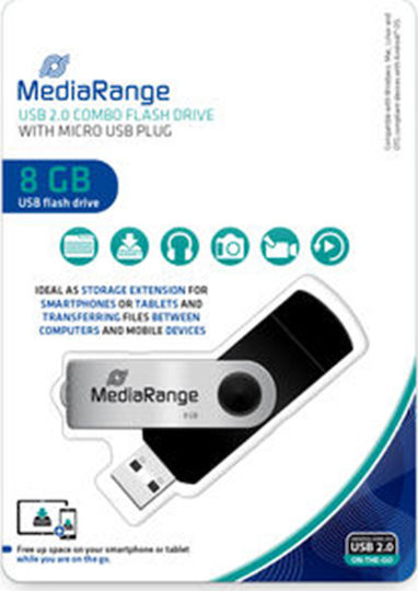 MediaRange 8GB USB 2.0 Stick with connection USB-A & micro USB-B White