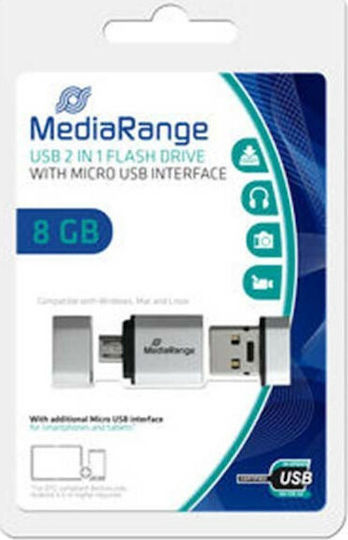 MediaRange 8GB USB 2.0 Stick with connection USB-A & micro USB-B White