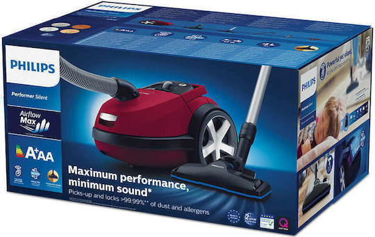 Philips Performer Silent Staubsauger 750W Eingetütet 4Es Burgundisch