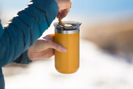 Wacaco Octaroma Lungo Travel Mug Glass Thermos Stainless Steel BPA Free 300ml Yellow with Mouthpiece