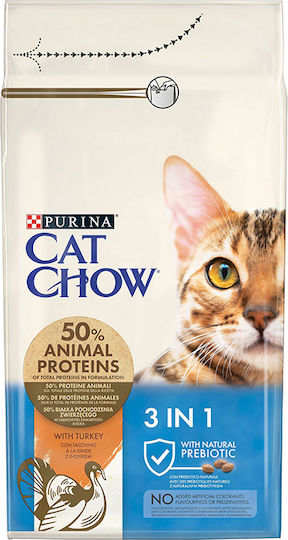 Cat Chow 3 in 1 Dry Food Gluten-Free for Adult Sterilized Cats with Turkey 1.5kg