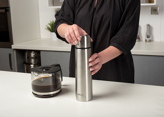 Nava Valve Lid-Cup Bottle Thermos Stainless Steel 350ml Silver with Cap-Cup