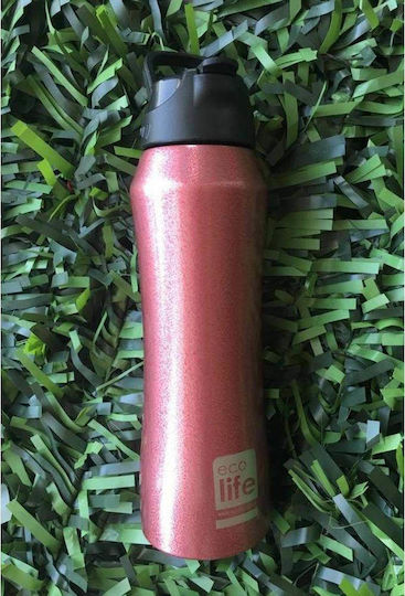 Ecolife Interior Recyclable Bottle Thermos Stainless Steel BPA Free 550ml Red with Mouthpiece and Straw