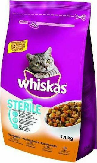 Whiskas Sterile 1+ Dry Food Gluten-Free for Adult Sterilized Cats with Chicken 14kg