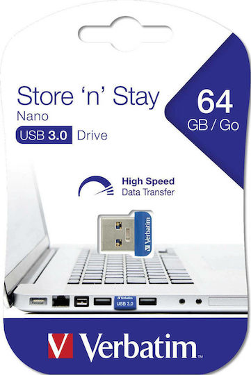 Verbatim Store 'n' Stay Nano 64GB USB 3.0 Stick Blau