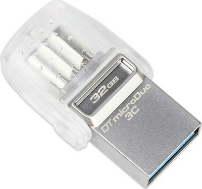 Kingston DataTraveler microDuo 3C 32GB USB 3.1 Stick mit Verbindung USB-A & USB-C Silber