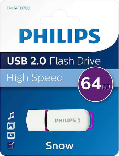 Philips Snow 64ГБ USB 2.0 Стик Лилав