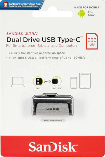 Sandisk Ultra Dual Drive 256GB USB 3.1 Stick with connection USB-A & USB-C Black