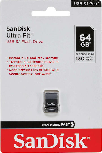 Sandisk Ultra Fit 64GB USB 3.1 Stick Black