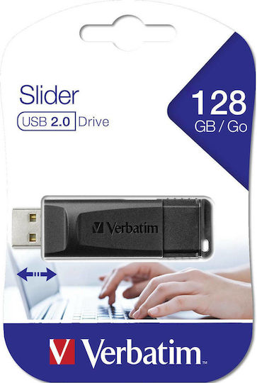 Verbatim Slider 128GB USB 2.0 Stick Μαύρο