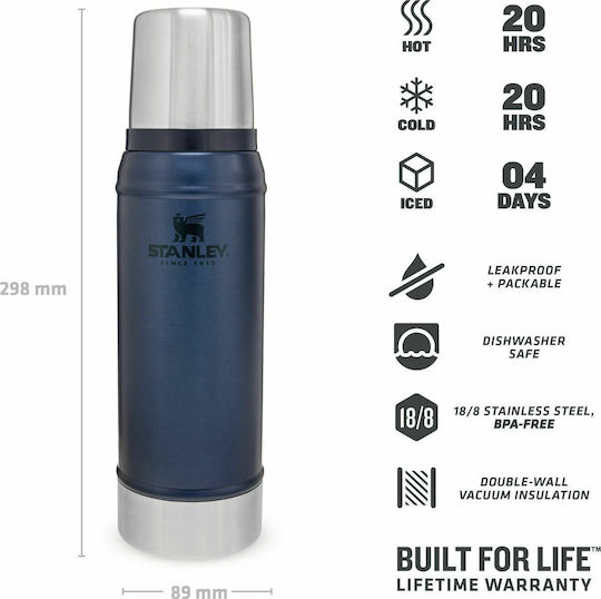Stanley Classic Legendary Bottle Thermos Stainless Steel BPA Free 1lt Nightfall with Cap-Cup and Handle