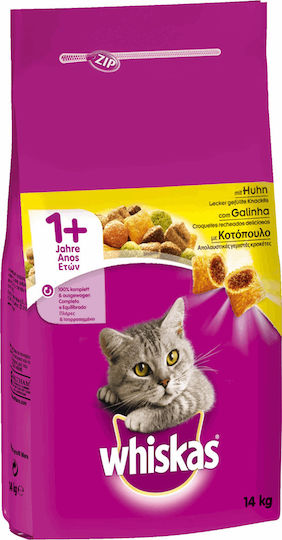 Whiskas 1+ Chicken Ξηρά Τροφή για Ενήλικες Γάτες με Κοτόπουλο 14kg