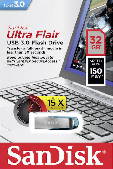 Sandisk Ultra Flair 32GB USB 3.0 Stick Blue