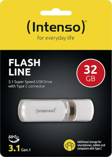 Intenso Flash Line 32GB USB 3.1 Stick με σύνδεση USB-C Λευκό
