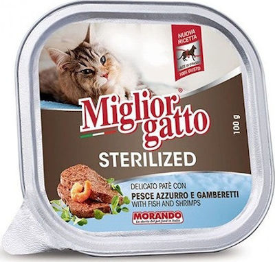 Morando Miglior Gatto Sterilised Nasses Katzenfutter für Katze in Tablett mit Shrimps und Fisch 100gr 10287