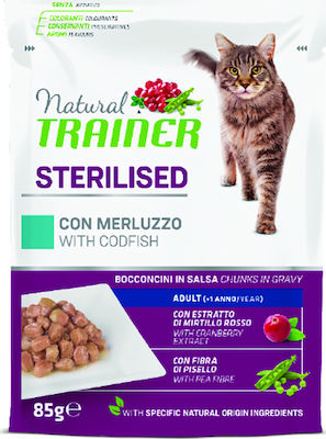 Trainer Sterilised Nasses Katzenfutter für Katze in Beutel mit Kabeljau 85gr