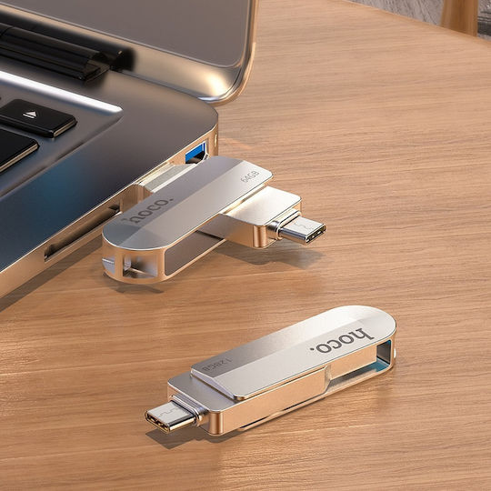 Hoco UD10 32GB USB 2.0 Stick με σύνδεση USB-A & USB-C Ασημί