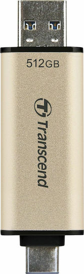 Transcend JetFlash 930C 512GB USB 3.1 Stick με σύνδεση USB-A & USB-C Χρυσό