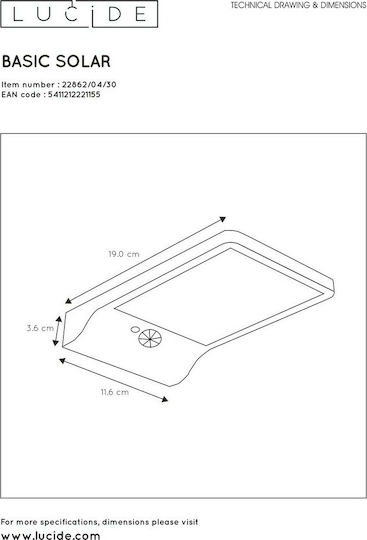 Lucide Lightning Wall Mounted Solar Light 3W 380lm Warm White 2700K with Motion Sensor IP44