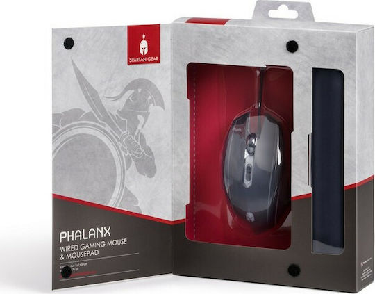 Spartan Gear Phalanx + MousePad Геймърско Мишка 3000 DPI Черен