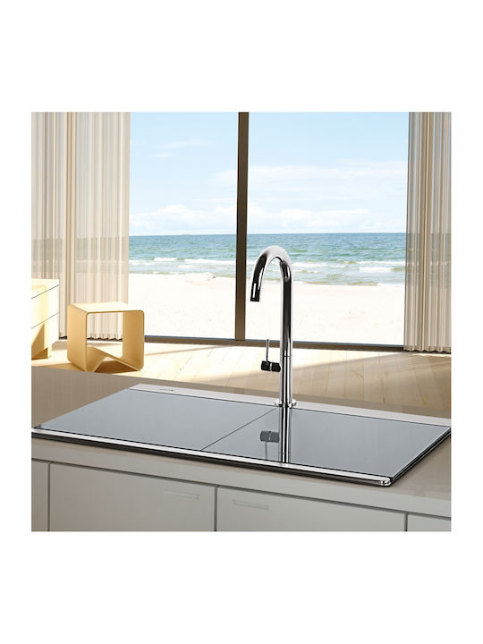 Apell Iris 9320 9320-110 Drop-In Sink Satin W89.7xD51cm Silver Glass