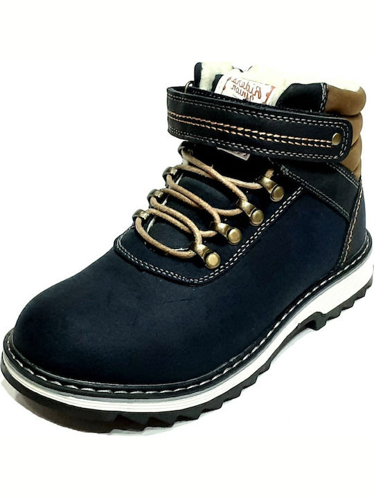 Leather Kids Boots with Velcro Navy Blue