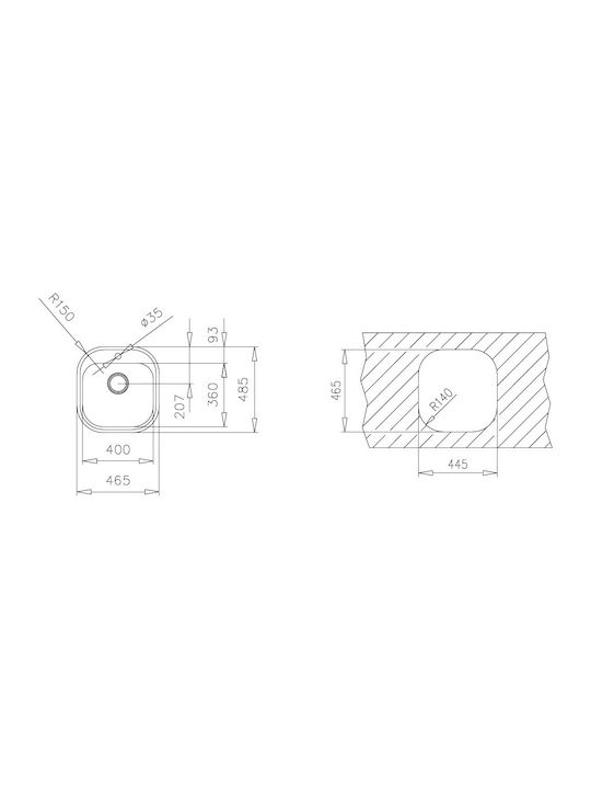 Teka Stylo 1C Ένθετος Νεροχύτης Inox Σατινέ Μ46.5xΠ48.5cm Ασημί