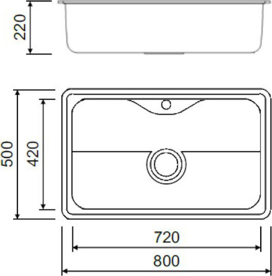 Macart New Silk N-100 S Ένθετος Νεροχύτης Inox Σατινέ Μ80xΠ50cm Ασημί