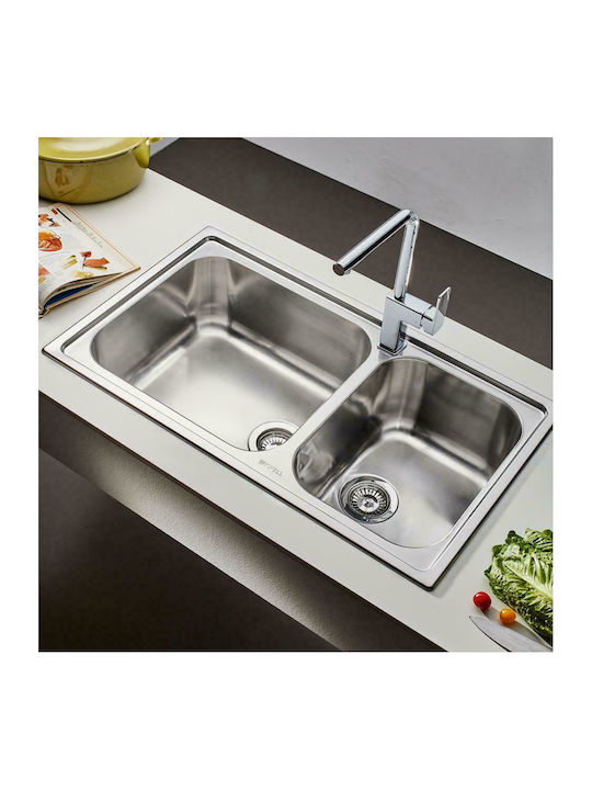 Apell Linear 8520 Ένθετος Νεροχύτης Αριστερός Inox Σατινέ Μ86xΠ50cm Ασημί