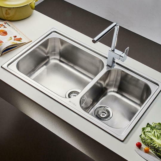 Apell Линеен 8520 Drop-In Кухненски Мивка Inox Гладко (Сатенено Покритие) Дължина 86xШирина 50см Сребрист