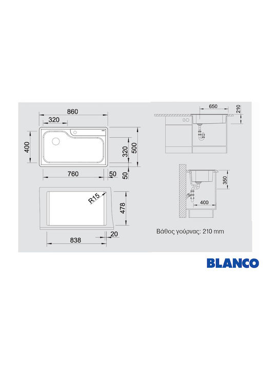 Blanco Plenta 514029 Drop-In Sink Inox Satin W86xD50cm Silver