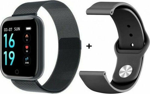 T80 Smartwatch mit Pulsmesser (Schwarz)