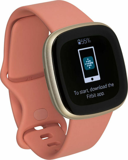 Fitbit Versa 3 Waterproof Smartwatch with Heart Rate Monitor (Pink Clay/Soft Gold Aluminum)