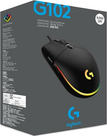 Logitech G102 Lightsync RGB Gaming Ποντίκι 8000 DPI Μαύρο
