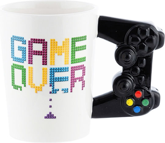 I-Total "Game Over" Τηλεχειριστήριο Κούπα Κεραμική Λευκή 380ml