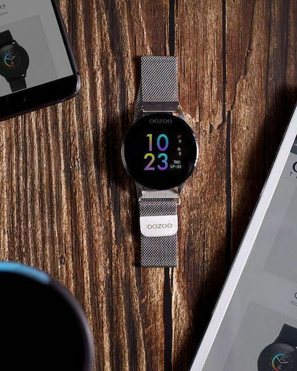 Oozoo Q00116 Stainless Steel 43mm Smartwatch με Παλμογράφο (Ασημί)