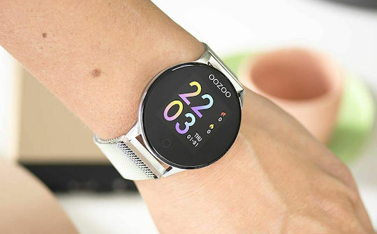 Oozoo Q00116 Stainless Steel 43mm Smartwatch με Παλμογράφο (Ασημί)