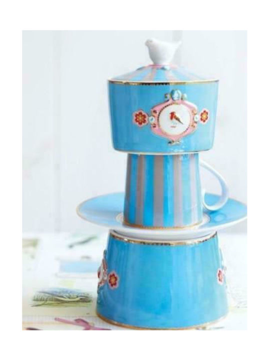 PiP Studio Love Birds Medallion Stripes Mug from Porcelain Blue-Khaki 250ml