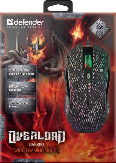 Defender Overlord GM-890 RGB Gaming Ποντίκι 3200 DPI Μαύρο
