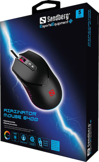 Sandberg Azazinator Mouse 6400 RGB Gaming Mouse 6400 DPI Negru